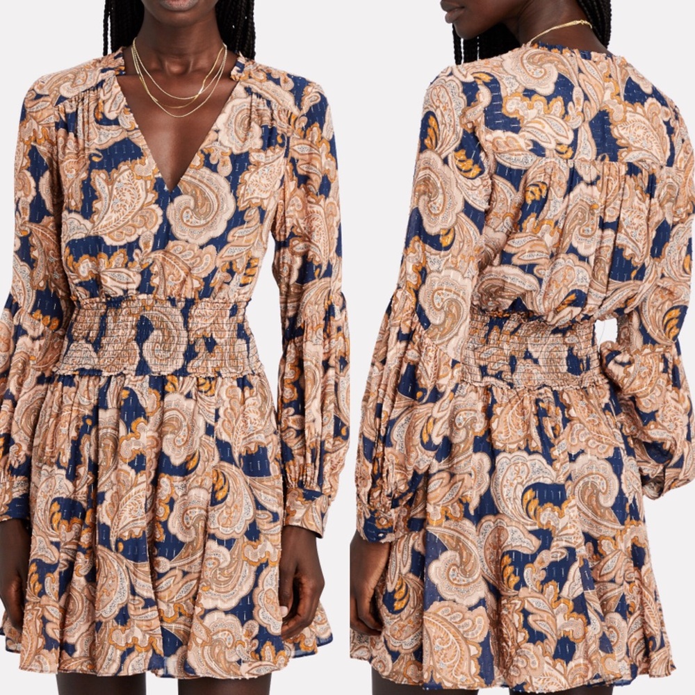 Intermix DORINDA SMOCKED PAISLEY MINI DRESS size 0